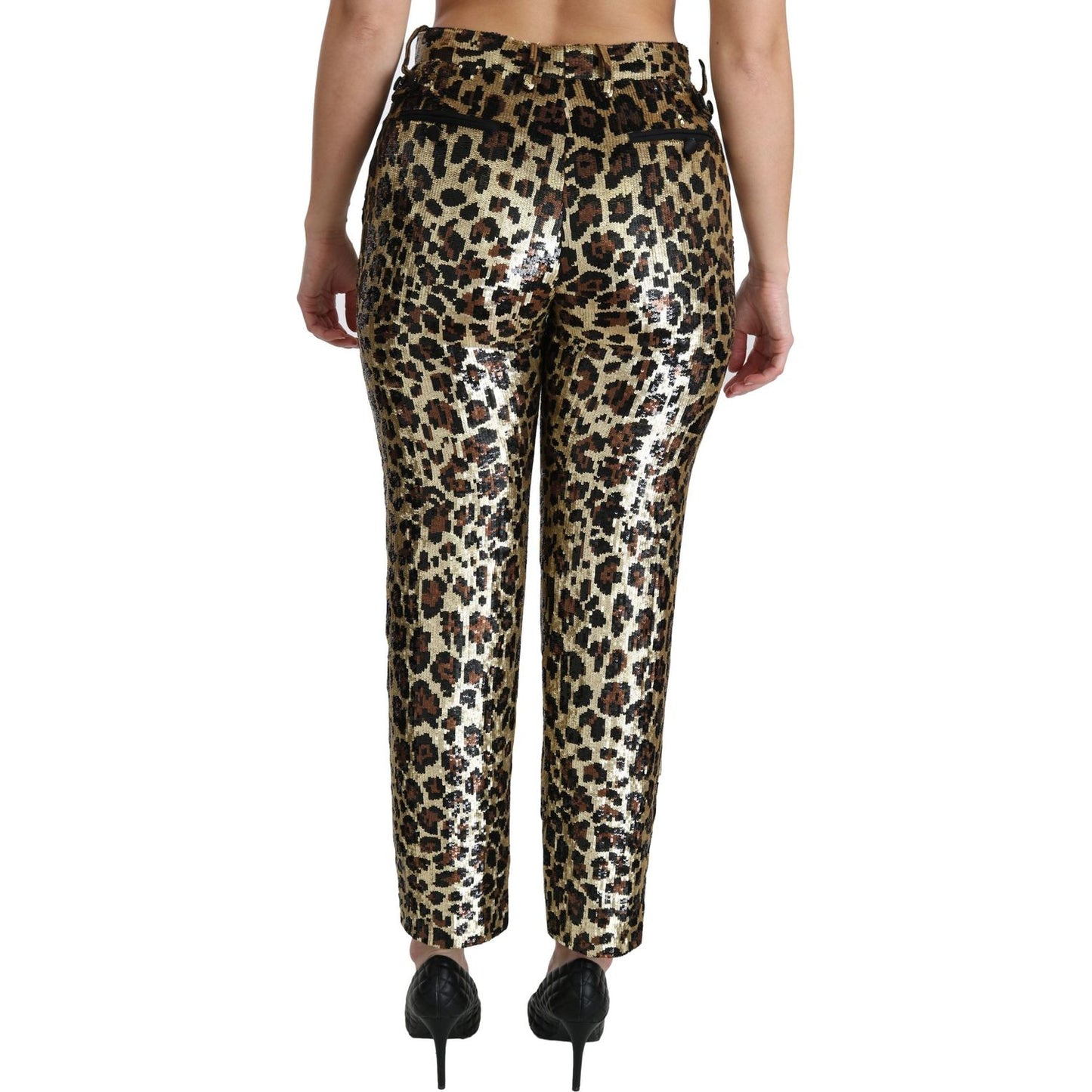 Dolce & Gabbana Chic High Waist Leopard Sequin Pants brown-leopard-sequined-high-waist-pants