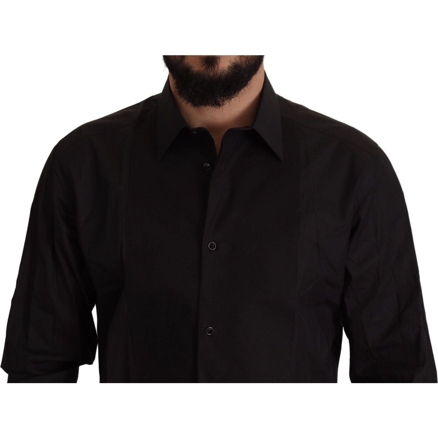 Dolce & Gabbana Sleek Black Tuxedo Dress Shirt - Slim Fit black-gold-slim-fit-tuxedo-dress-shirt