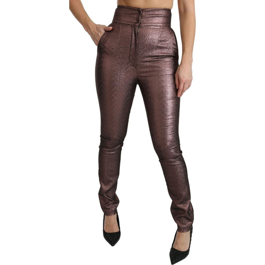 Dolce & Gabbana High Waist Slim Fit Metallic Pants purple-metallic-high-waist-skinny-cotton-pants