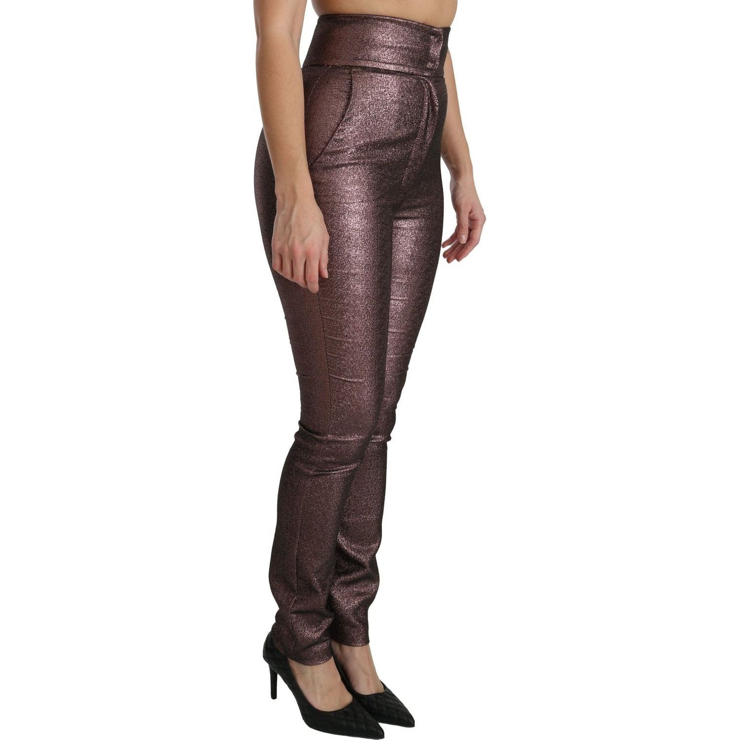Dolce & Gabbana High Waist Slim Fit Metallic Pants purple-metallic-high-waist-skinny-cotton-pants