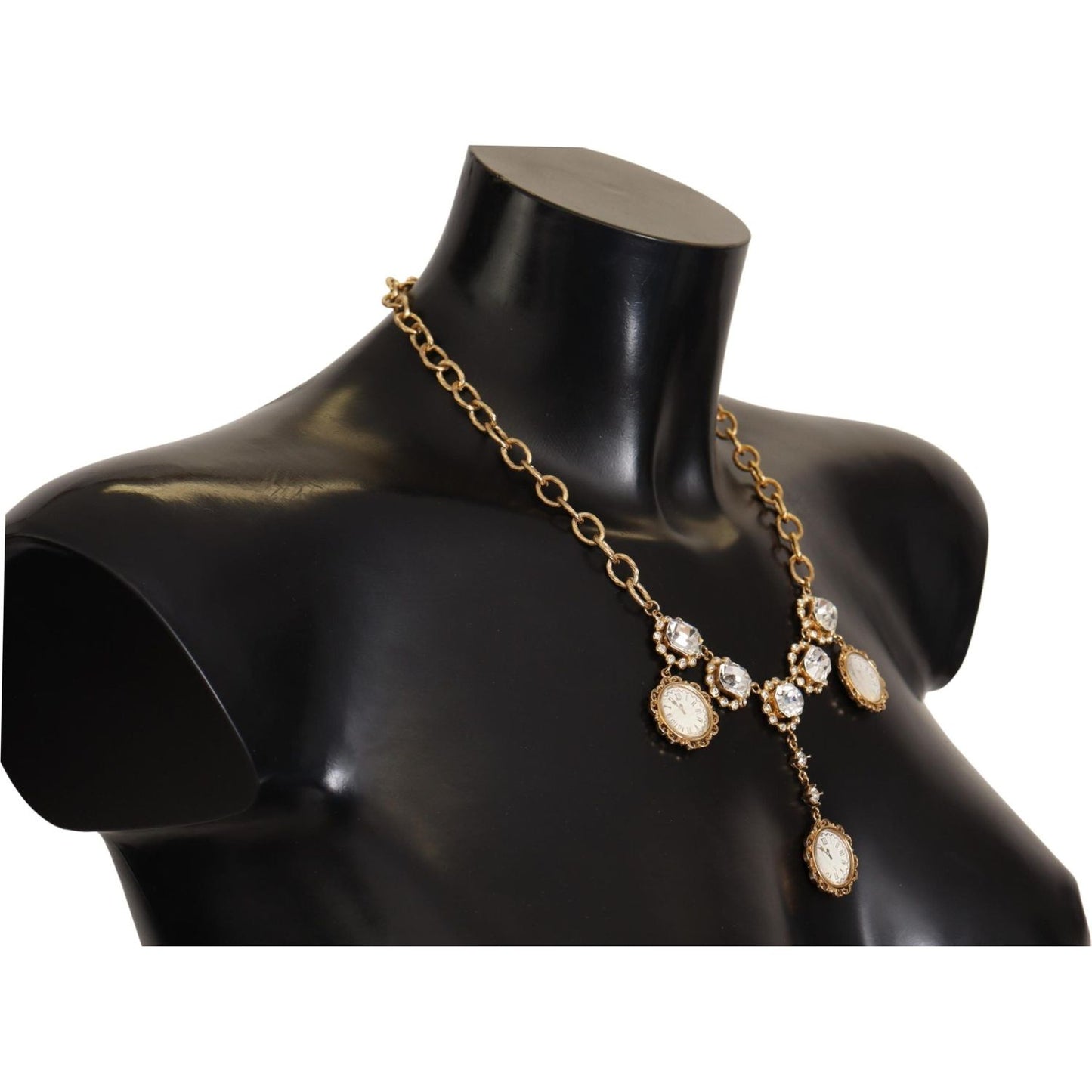 Dolce & Gabbana Elegant Timeless Statement Necklace WOMAN NECKLACE gold-clock-statement-crystal-chain-necklace