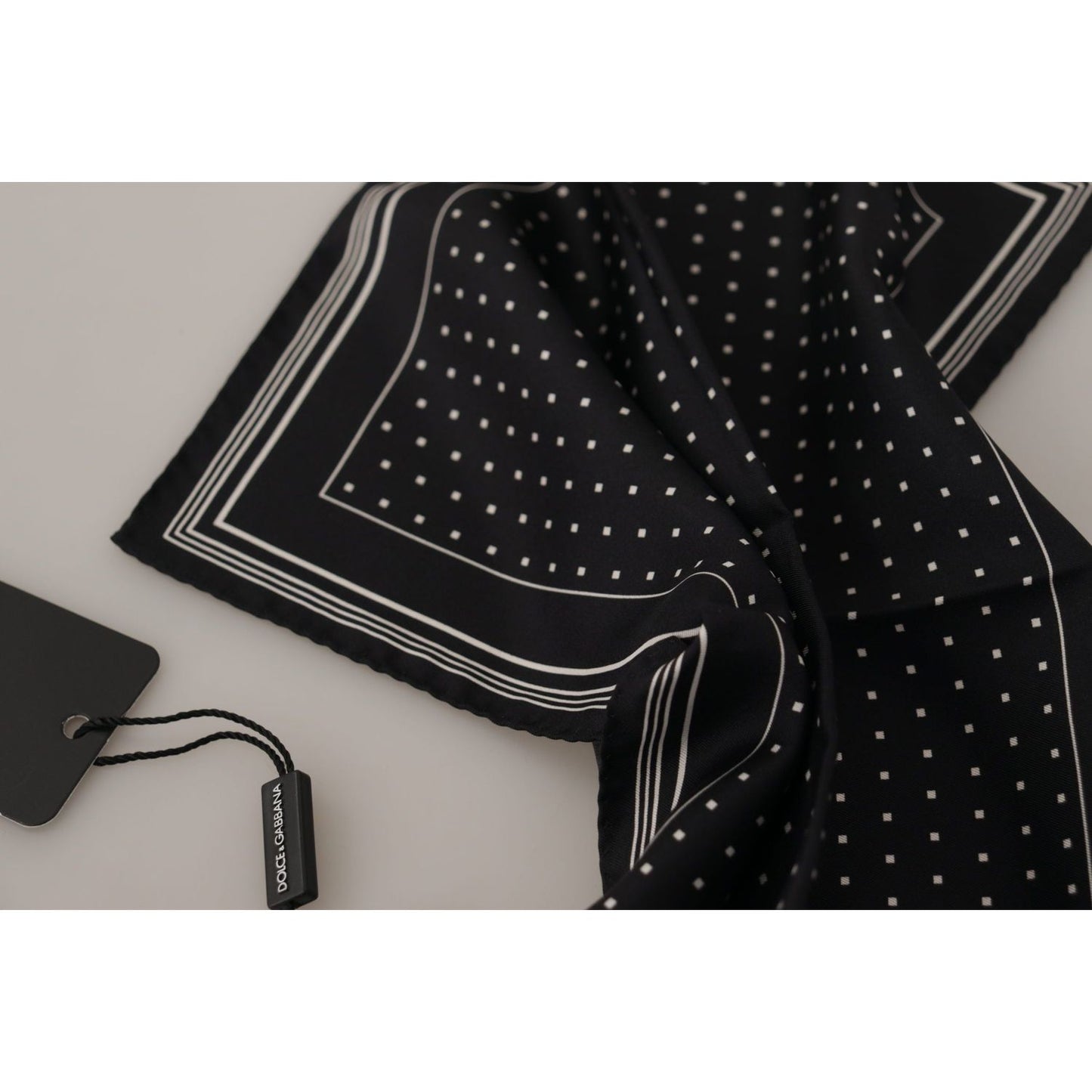 Dolce & Gabbana Elegant Black Silk Polka Dot Men's Scarf black-polka-dots-dg-logo-square-handkerchief
