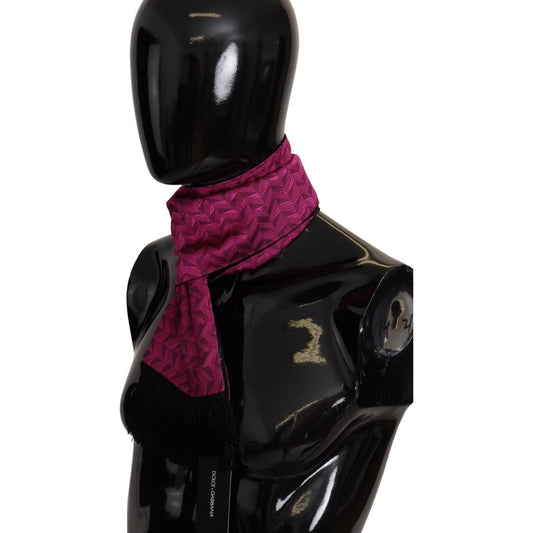 Dolce & Gabbana Elegant Magenta Silk Men's Scarf Wrap magenta-geometric-patterned-shawl-fringe-silk-scarf