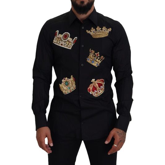 Dolce & GabbanaElegant Black Slim Fit Dress Shirt with Crown EmbroideryMcRichard Designer Brands£1459.00