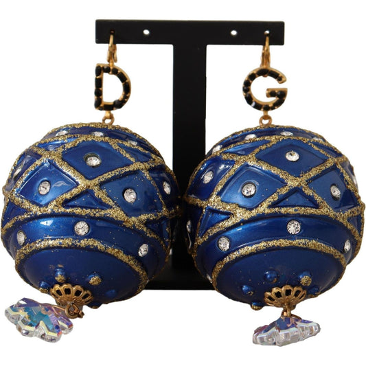 Dolce & Gabbana Blue Christmas Ball Crystal Hook Gold Brass Earrings WOMAN EARRING blue-christmas-ball-crystal-hook-gold-brass-earrings IMG_2042-555d148a-d27.jpg