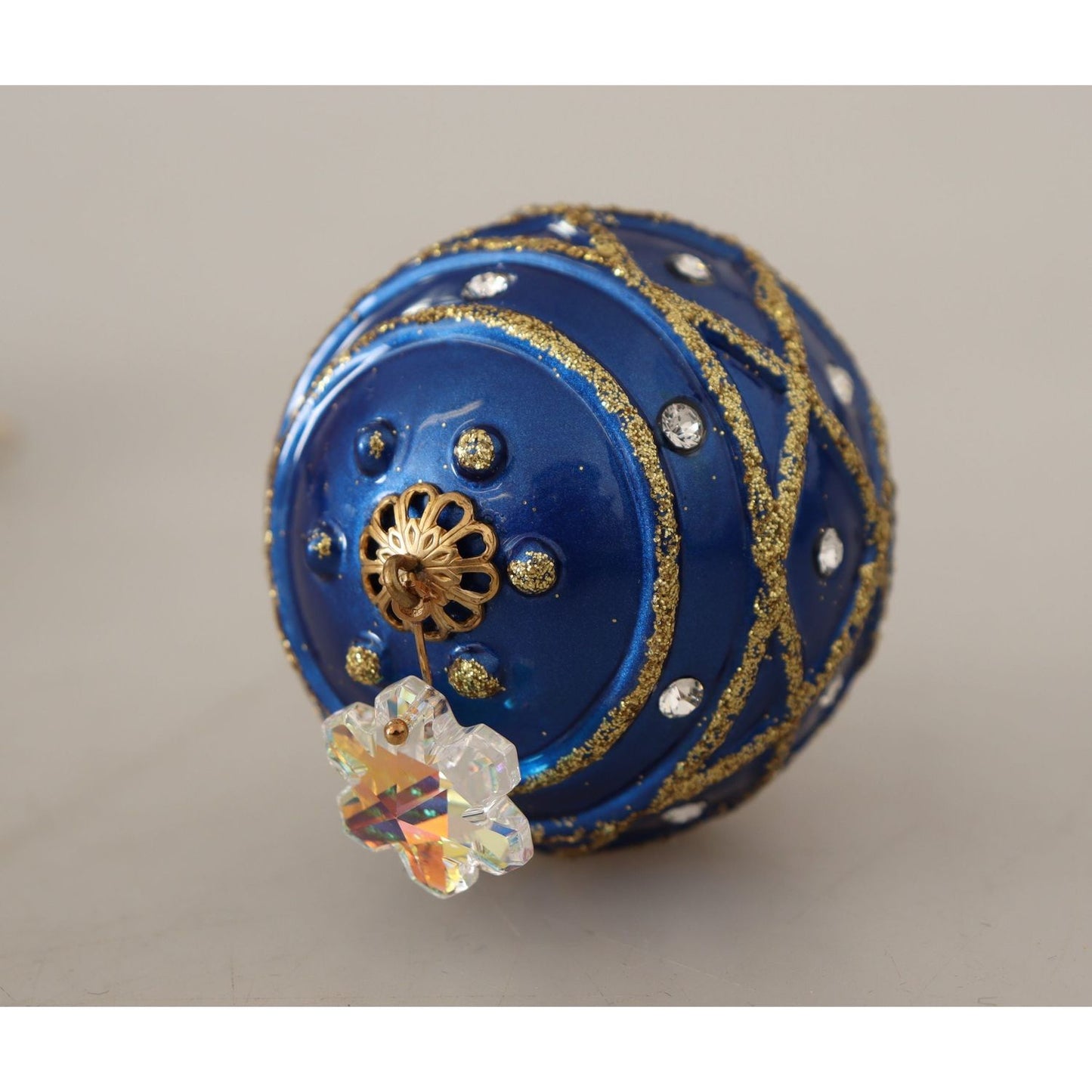 Dolce & Gabbana Blue Christmas Ball Crystal Hook Gold Brass Earrings WOMAN EARRING blue-christmas-ball-crystal-hook-gold-brass-earrings