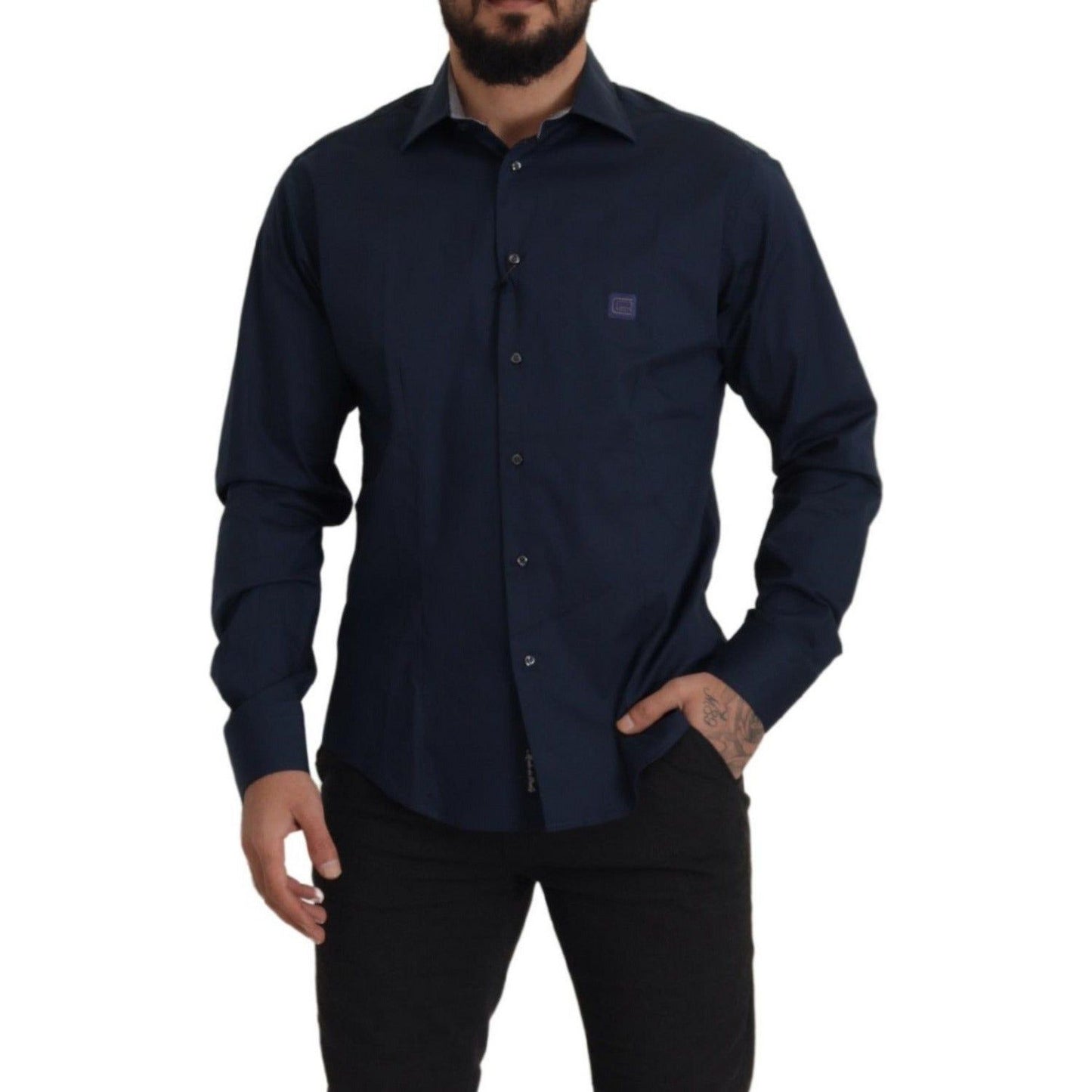Roberto Cavalli Navy Elegance Cotton Dress Shirt navy-blue-cotton-dress-formal-shirt