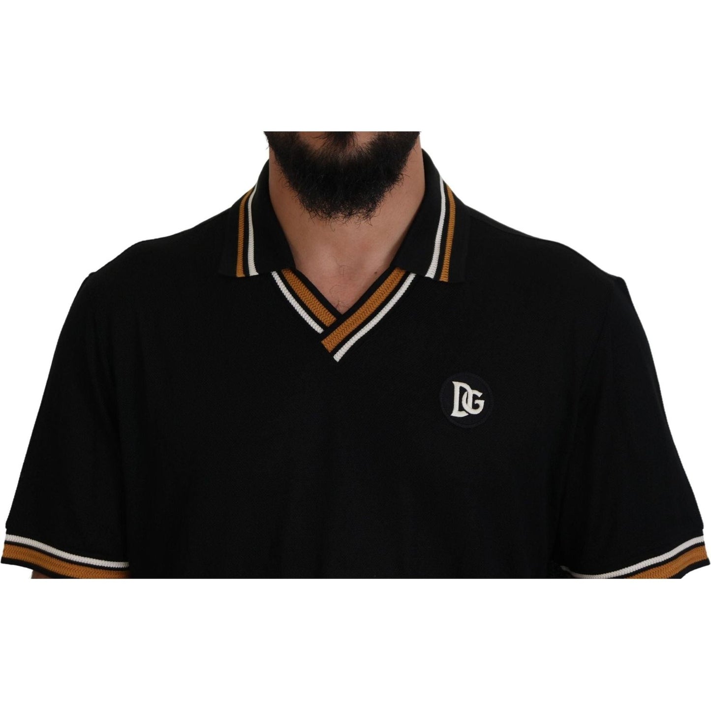 Dolce & Gabbana Elegant Black Silk Polo T-Shirt black-silk-collar-short-sleeve-polo-t-shirt