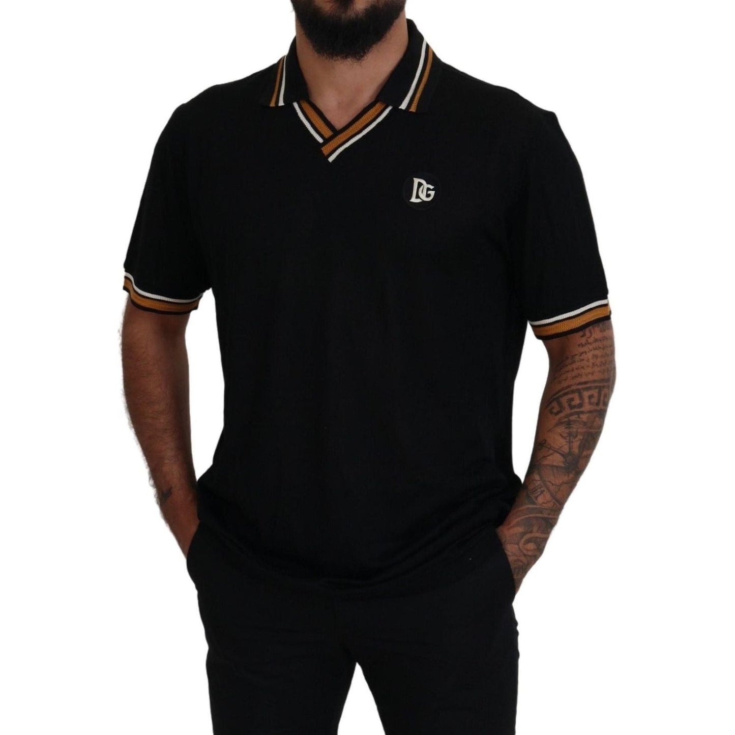 Dolce & Gabbana Elegant Black Silk Polo T-Shirt black-silk-collar-short-sleeve-polo-t-shirt