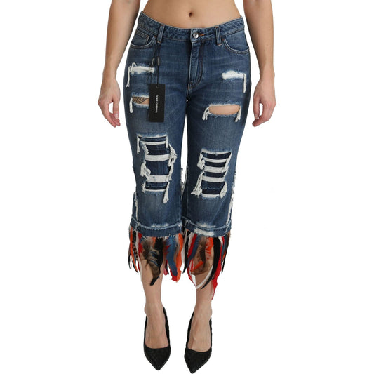 Dolce & Gabbana Chic Low Waist Cropped Jeans blue-feathers-low-waist-cropped-cotton-jeans