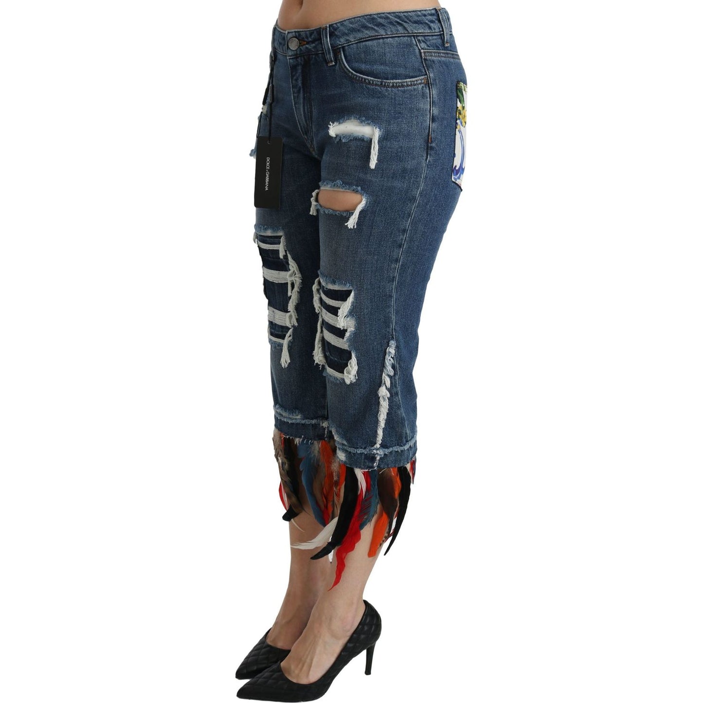 Dolce & Gabbana Chic Low Waist Cropped Jeans blue-feathers-low-waist-cropped-cotton-jeans