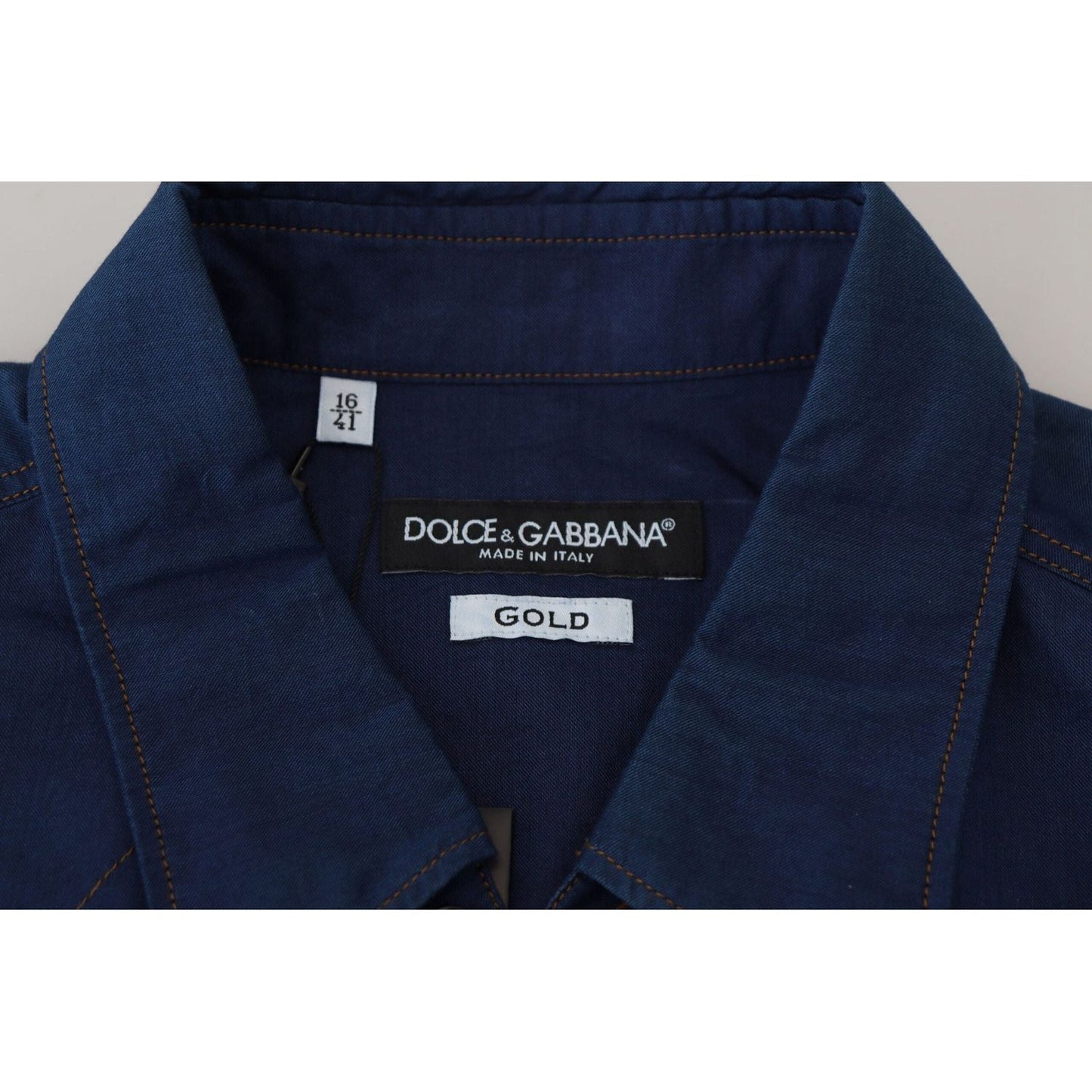 Dolce & Gabbana Elegant Blue Denim Casual Shirt blue-denim-cotton-slim-fit-gold-shirt