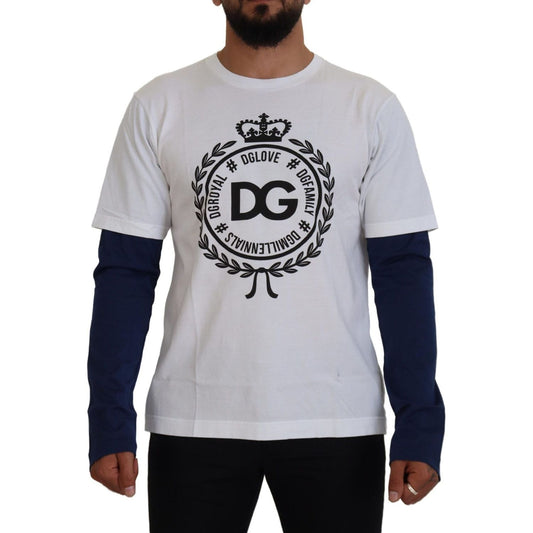 Dolce & Gabbana Elegant Crew-Neck Pullover Sweater white-blue-dg-crown-pullover-sweater