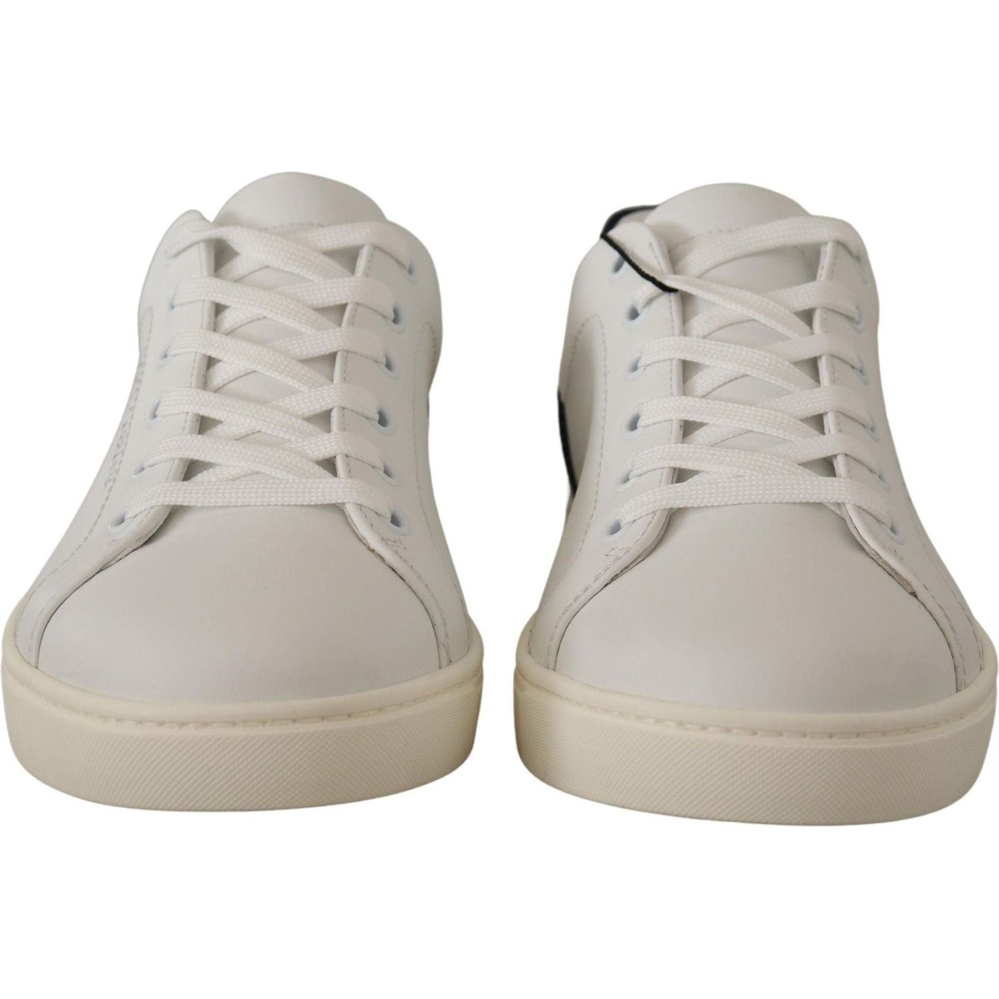 Dolce & Gabbana Elegant White and Blue Low-Top Leather Sneakers white-blue-leather-low-top-sneakers