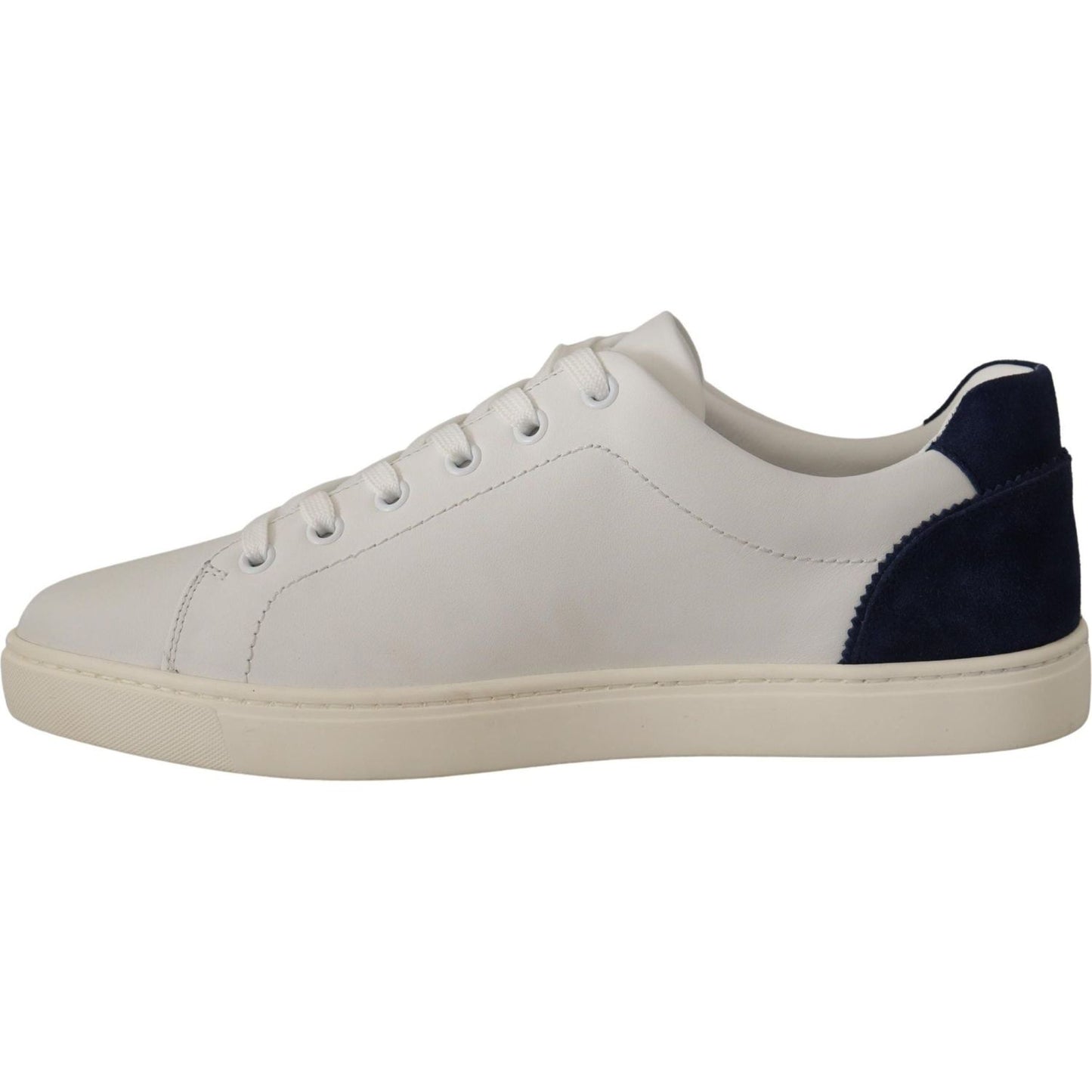 Dolce & Gabbana Elegant White and Blue Low-Top Leather Sneakers white-blue-leather-low-top-sneakers