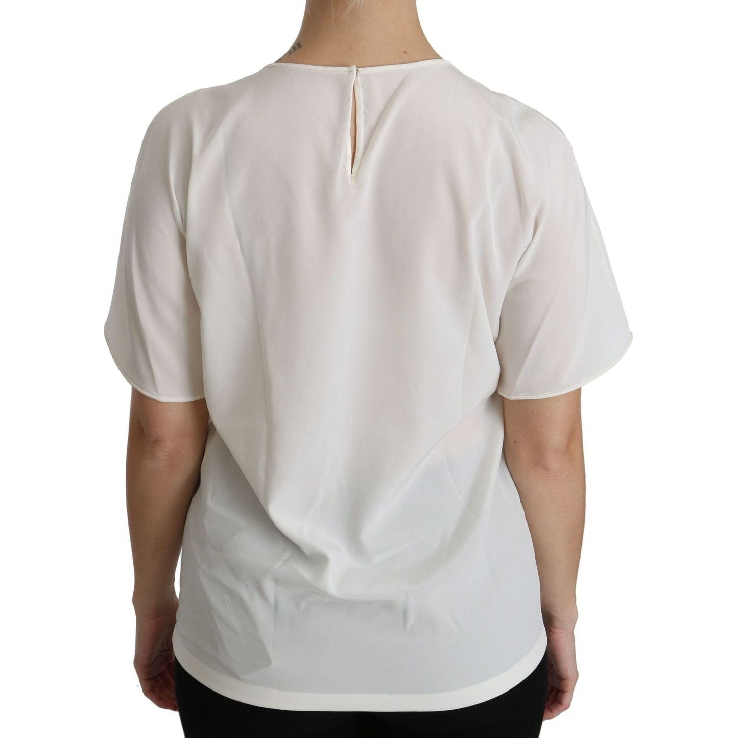 Dolce & Gabbana Elegant Silk Blend Round Neck Top white-dgfamily-patch-short-sleeve-blouse-top