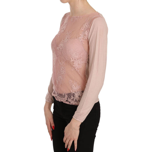 PINK MEMORIES Chic Pink See-Through Cotton Blouse pink-lace-see-through-long-sleeve-top-blouse-1