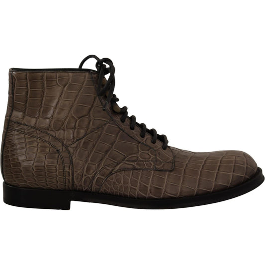 Dolce & Gabbana Elegant Crocodile Derby Brogue Boots gray-crocodile-leather-derby-boots IMG_2124-scaled-520c019e-8f0.jpg