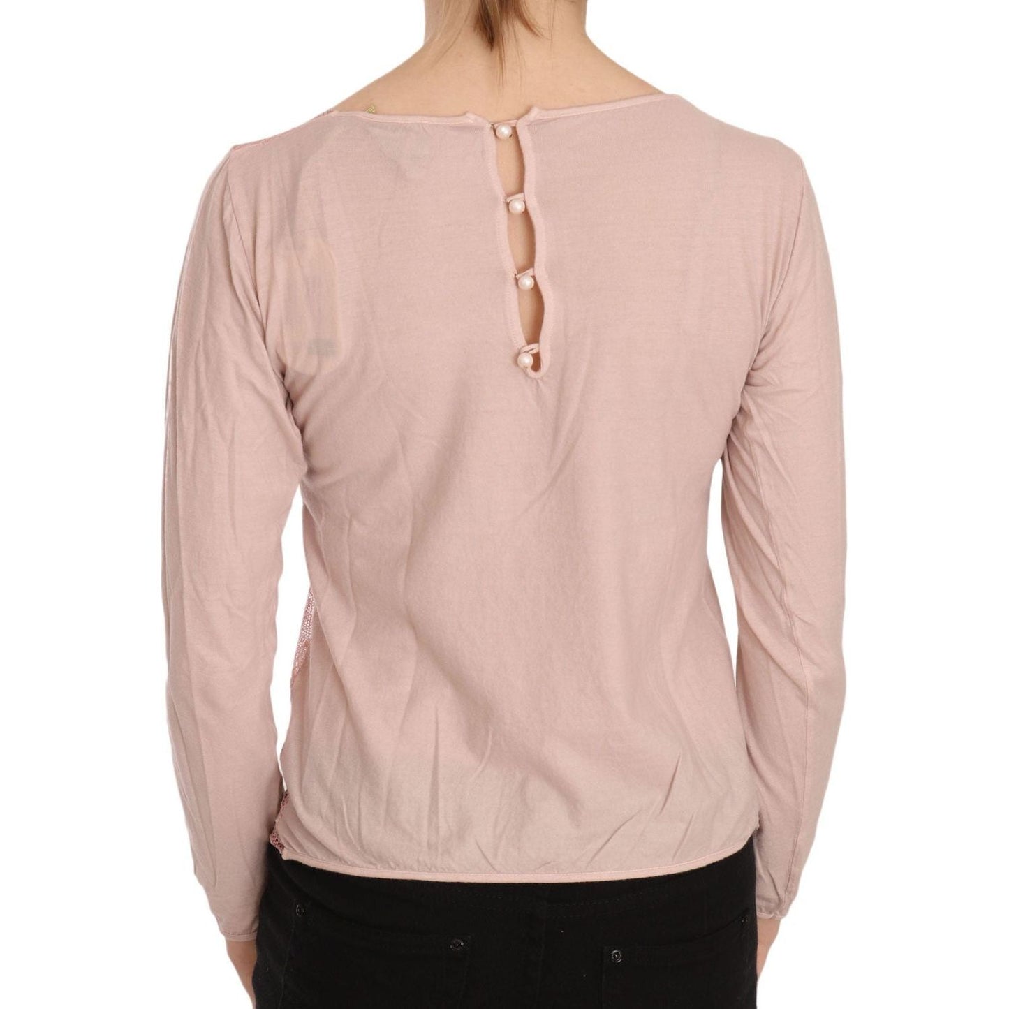 PINK MEMORIES Chic Pink See-Through Cotton Blouse pink-lace-see-through-long-sleeve-top-blouse-1