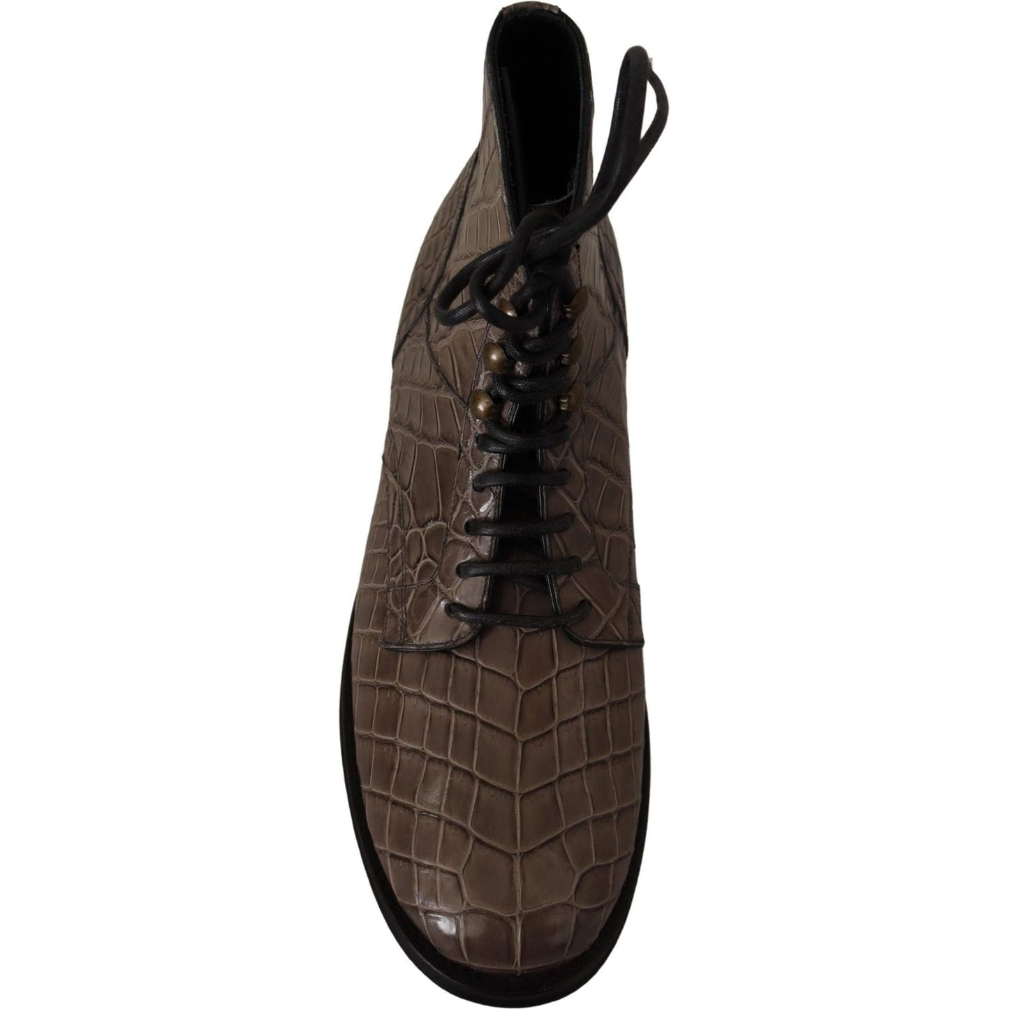 Dolce & Gabbana Elegant Crocodile Derby Brogue Boots gray-crocodile-leather-derby-boots