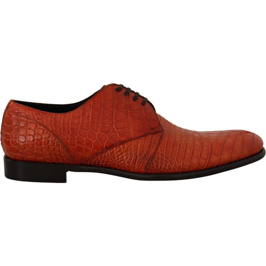 Dolce & Gabbana Exotic Orange Croc Leather Laceup Dress Shoes orange-exotic-leather-dress-derby-shoes-1