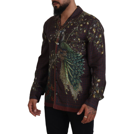 Dolce & Gabbana Elegant Silk Satin Men's Pajama Style Shirt bordeaux-ostrich-silk-satin-casual-mens-shirt IMG_2137-scaled-ddf257fd-173.jpg