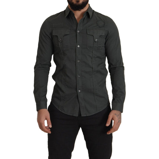 GF Ferre Sleek Dark Gray Cotton Casual Shirt gray-cotton-men-casual-button-down-shirt