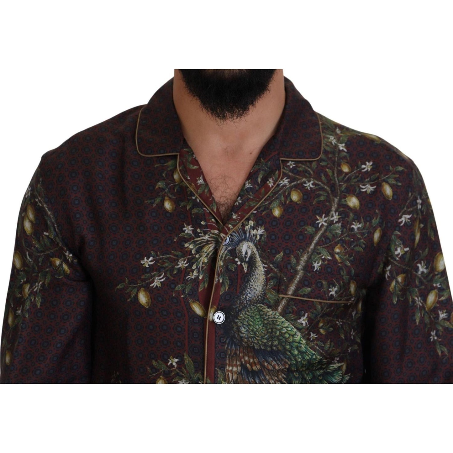 Dolce & Gabbana Elegant Silk Satin Men's Pajama Style Shirt bordeaux-ostrich-silk-satin-casual-mens-shirt IMG_2139-scaled-25b7fbf8-b86.jpg