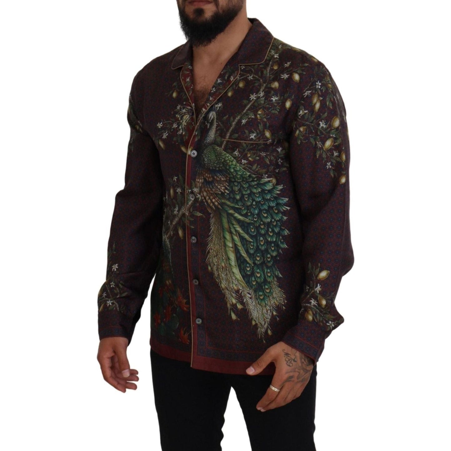 Dolce & Gabbana Elegant Silk Satin Men's Pajama Style Shirt bordeaux-ostrich-silk-satin-casual-mens-shirt IMG_2140-567d421d-7e1.jpg