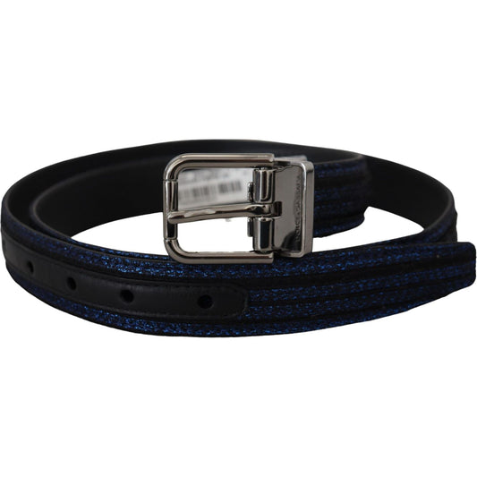 Dolce & Gabbana Elegant Blue Jacquard Leather Belt blue-jacquard-stripe-silver-buckle-belt IMG_2148-scaled-68e169a6-9e4.jpg