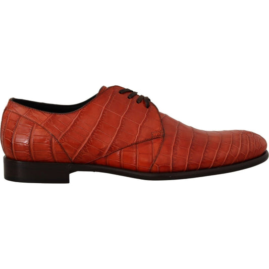 Dolce & Gabbana Exquisite Exotic Croc Leather Lace-Up Dress Shoes orange-exotic-leather-dress-derby-shoes