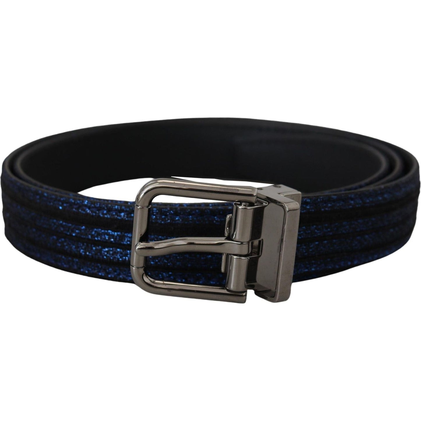 Dolce & Gabbana Elegant Blue Jacquard Leather Belt blue-jacquard-stripe-silver-buckle-belt
