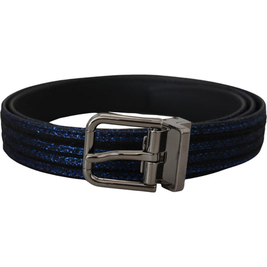 Dolce & Gabbana Elegant Blue Jacquard Leather Belt blue-jacquard-stripe-silver-buckle-belt IMG_2149-scaled-06018bed-694.jpg