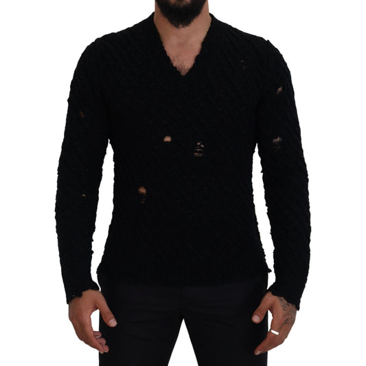 Dolce & GabbanaElegant Black Wool-Blend V-Neck SweaterMcRichard Designer Brands£549.00