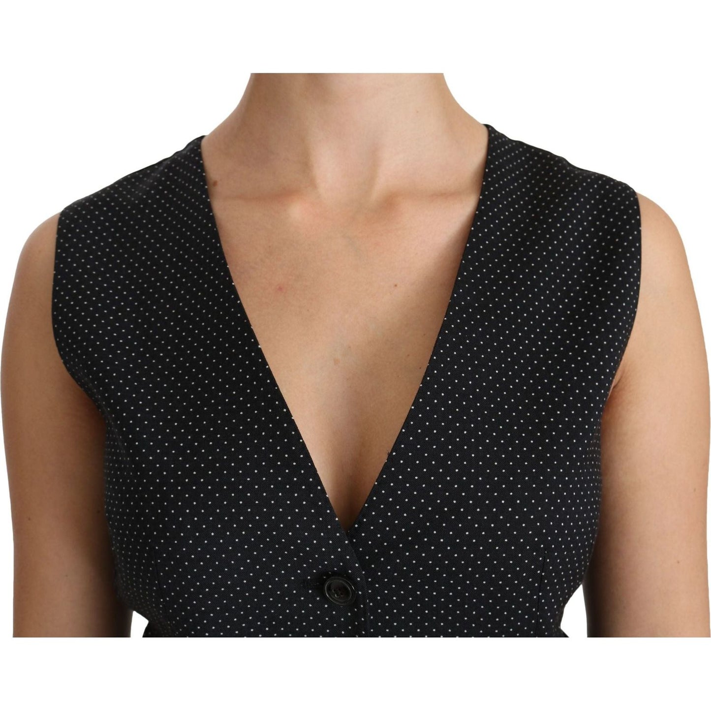 Dolce & Gabbana Chic Black Dotted Wool Blend Sleeveless Vest black-dotted-waistcoat-vest-blouse-top