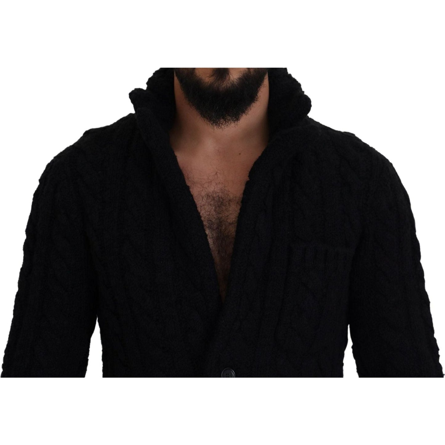 Dolce & Gabbana Elegant Black Wool-Cashmere Blend Cardigan black-wool-knit-button-cardigan-sweater