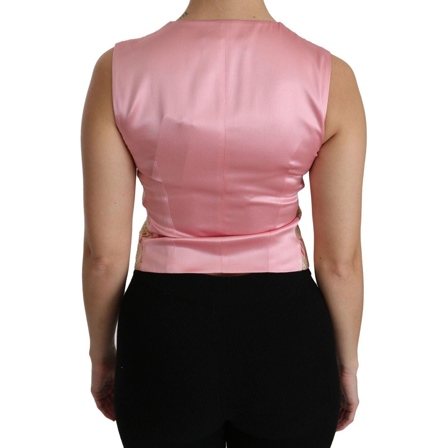 Dolce & Gabbana Elegant Silk Blend V-Neck Vest Top pink-gold-brocade-waistcoat-vest-blouse-top