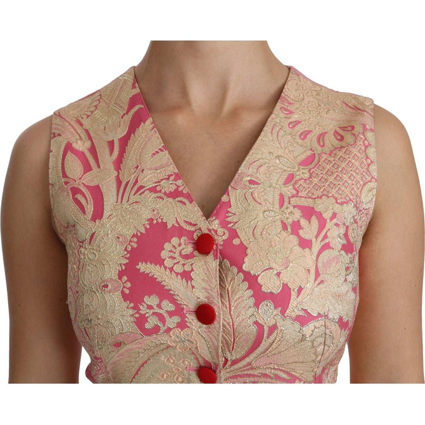 Dolce & Gabbana Elegant Silk Blend V-Neck Vest Top pink-gold-brocade-waistcoat-vest-blouse-top
