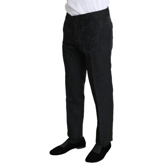 Dolce & Gabbana Elegant Floral Brocade Dress Trousers Jeans & Pants black-floral-brocade-slim-trouser-pants