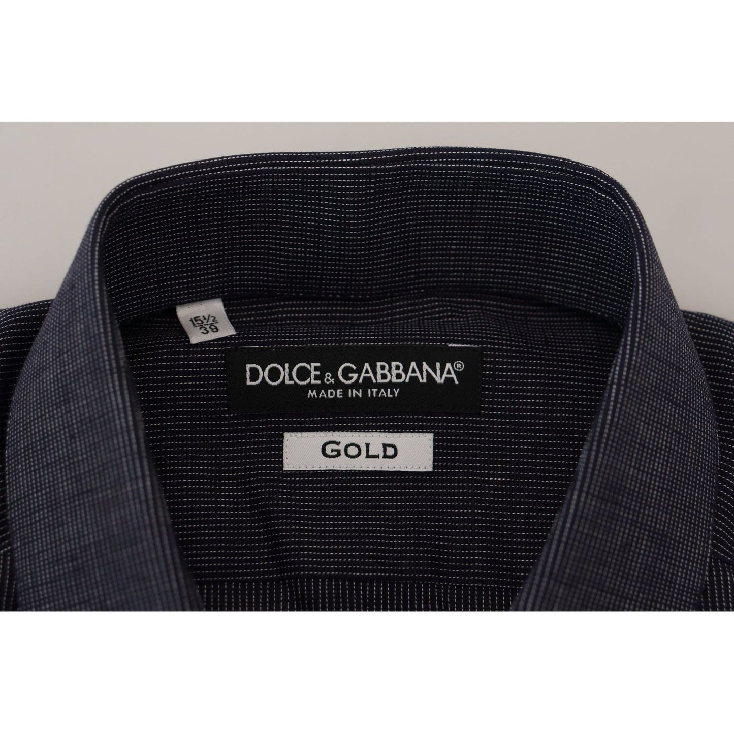 Dolce & Gabbana Elegant Slim Fit Dark Blue Dress Shirt dark-blue-stripe-flax-dress-formal-gold-shirt