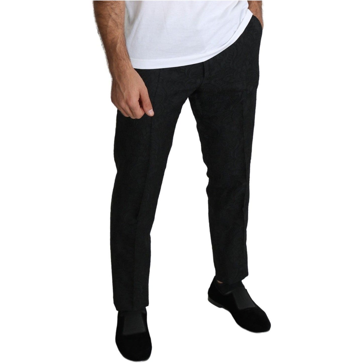 Dolce & Gabbana Elegant Floral Brocade Dress Trousers Jeans & Pants black-floral-brocade-slim-trouser-pants