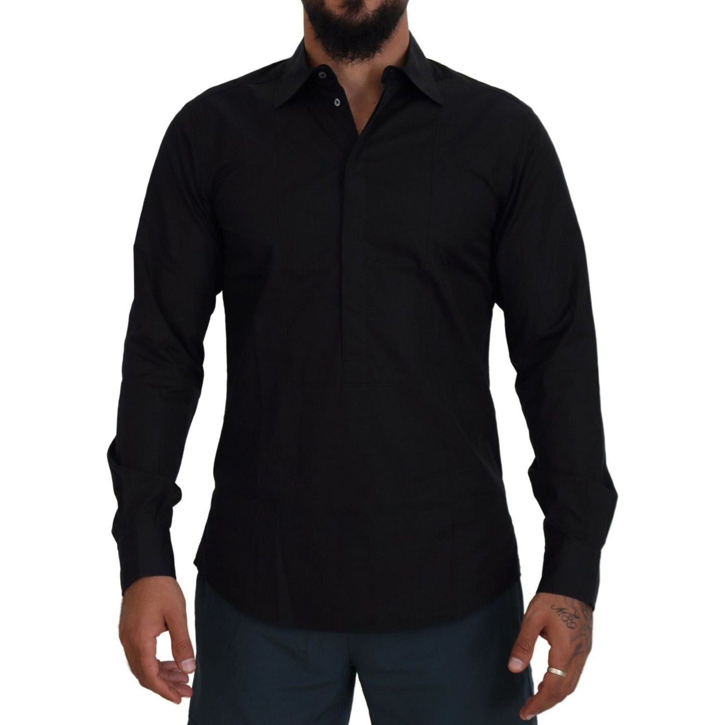 Dolce & Gabbana Elegant Slim Fit Formal Black Dress Shirt black-cotton-long-sleeves-dress-formal-shirt