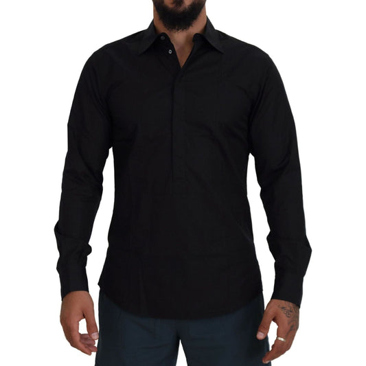 Dolce & Gabbana Elegant Slim Fit Formal Black Dress Shirt black-cotton-long-sleeves-dress-formal-shirt IMG_2220-scaled-64efc512-886.jpg