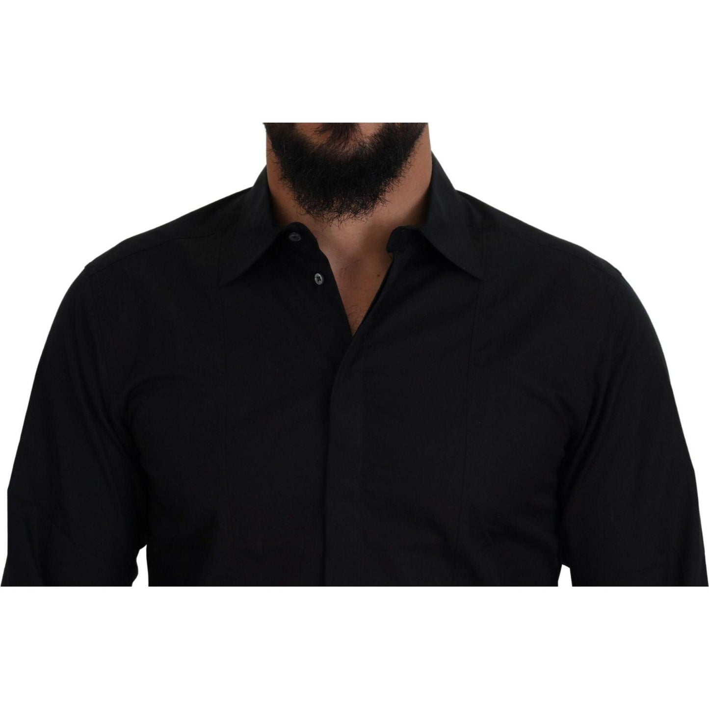 Dolce & Gabbana Elegant Slim Fit Formal Black Dress Shirt black-cotton-long-sleeves-dress-formal-shirt