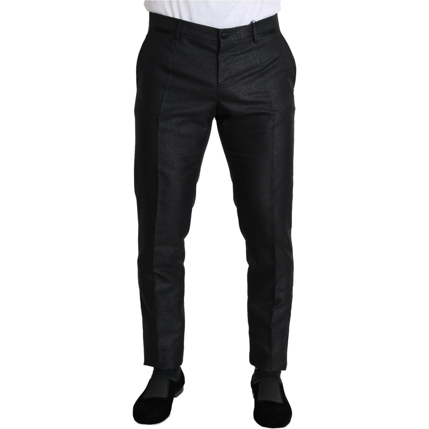 Dolce & Gabbana Elegant Metallic Black Dress Pants Jeans & Pants black-metallic-skinny-trouser-dress IMG_2238-scaled-0c474af6-3fd.jpg