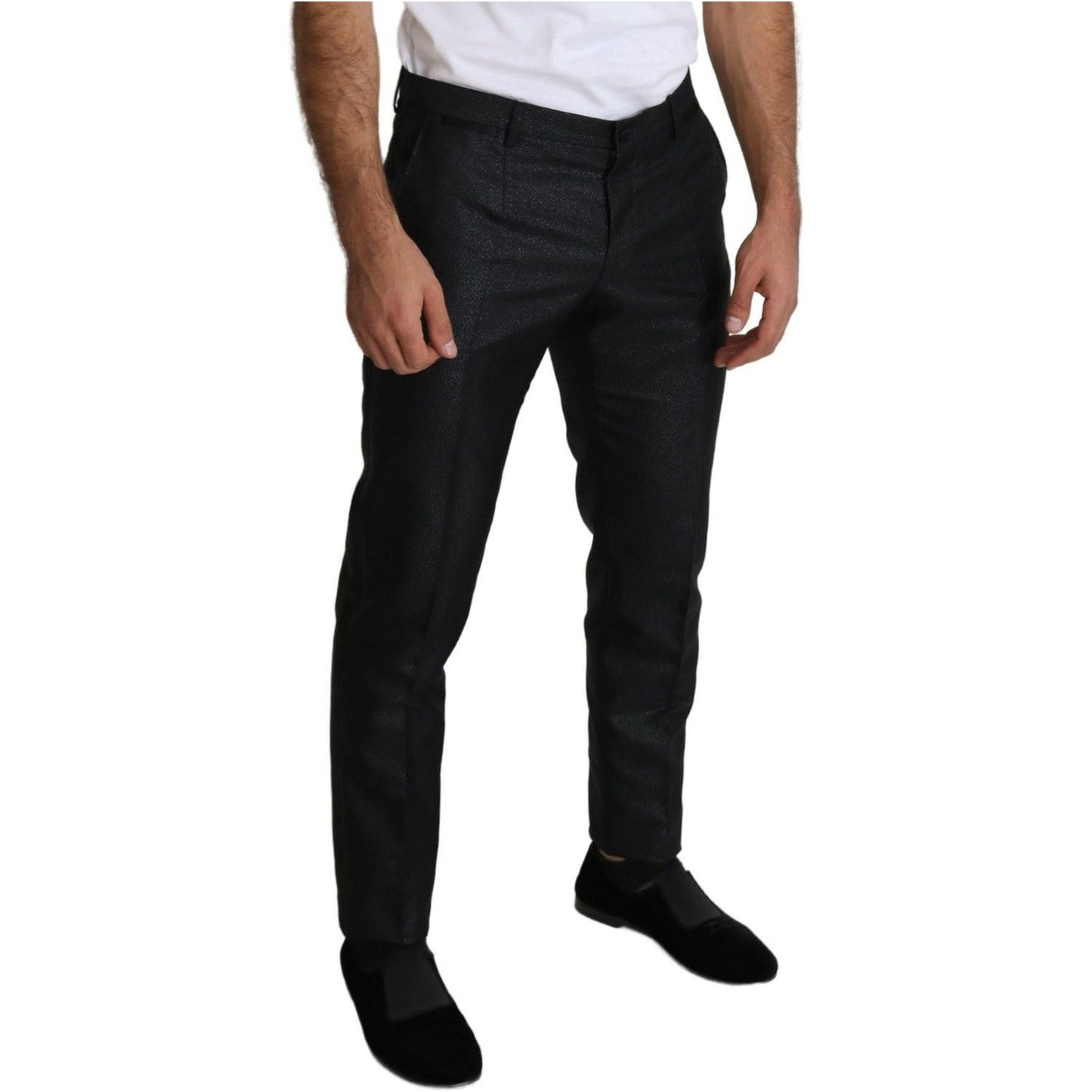 Dolce & Gabbana Elegant Metallic Black Dress Pants Jeans & Pants black-metallic-skinny-trouser-dress IMG_2241-c9e88a0d-be7.jpg