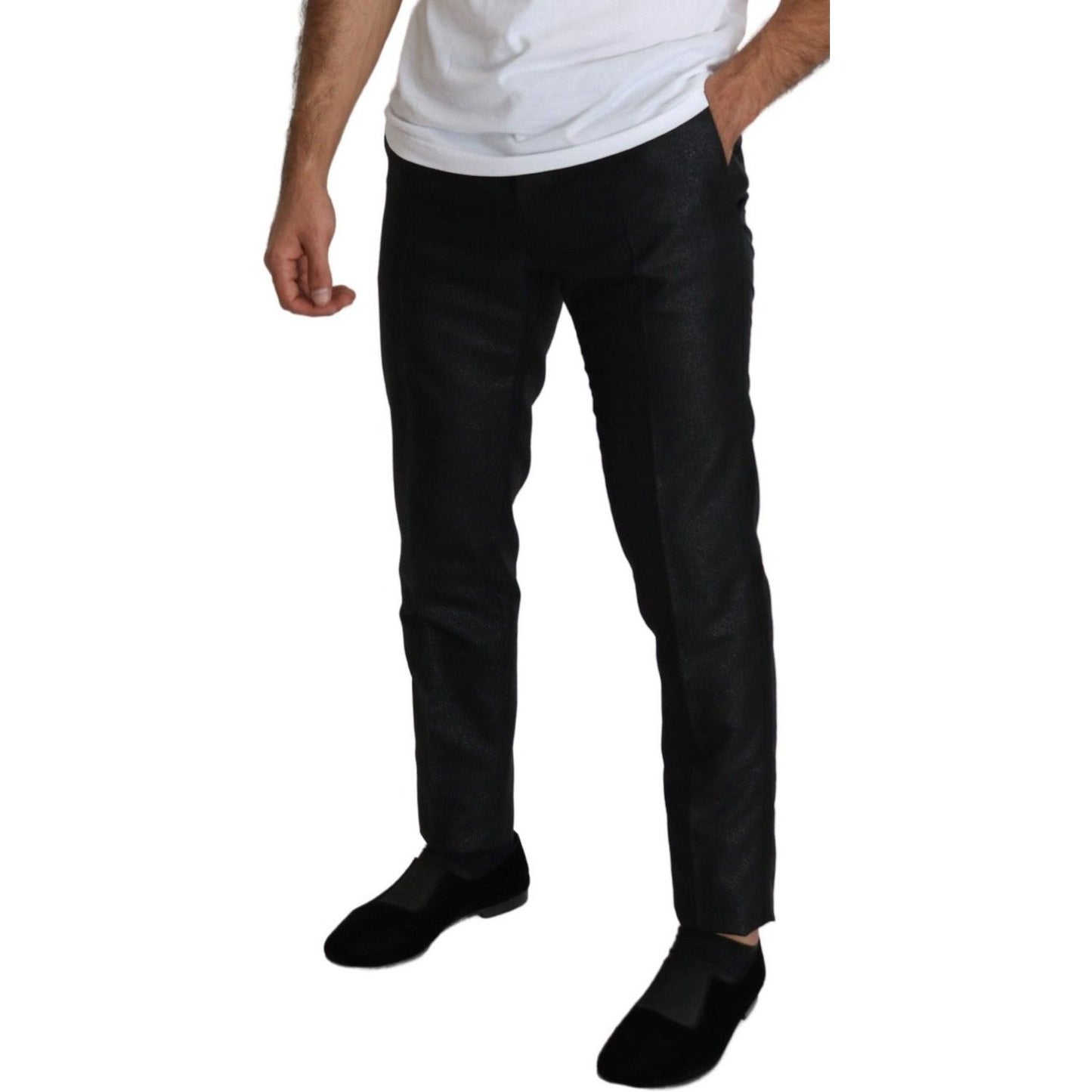 Dolce & Gabbana Elegant Metallic Black Dress Pants Jeans & Pants black-metallic-skinny-trouser-dress IMG_2242-f8f02717-4ee.jpg