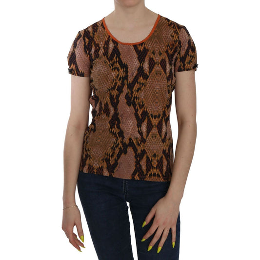 Just Cavalli Alluring Brown Snake Skin Pattern Blouse snake-skin-print-short-sleeve-top-t-shirt IMG_2245-15507578-9c9.jpg