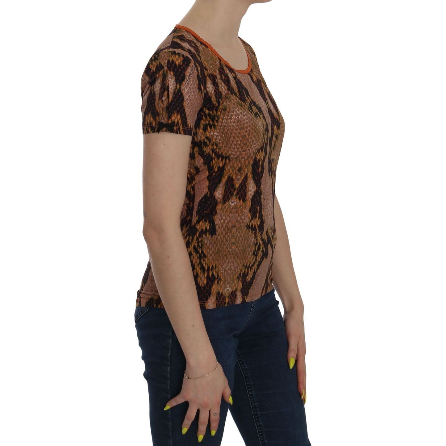 Just Cavalli Alluring Brown Snake Skin Pattern Blouse snake-skin-print-short-sleeve-top-t-shirt IMG_2246-d7d93579-e47.jpg