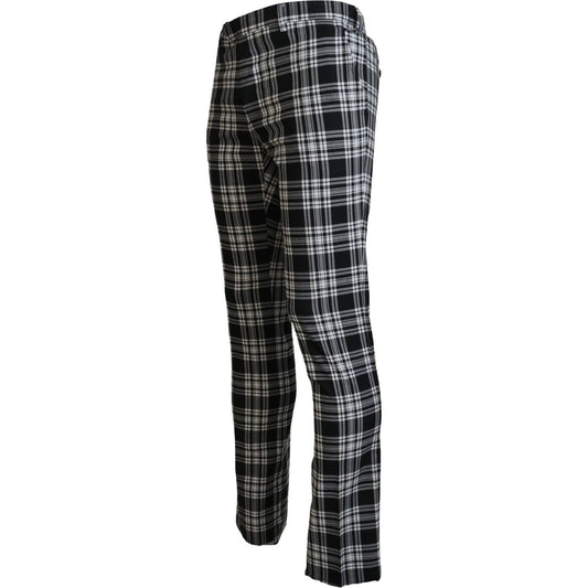 BENCIVENGA Elegant Black Pure Cotton Pants for Men black-checkered-cotton-men-casual-pants
